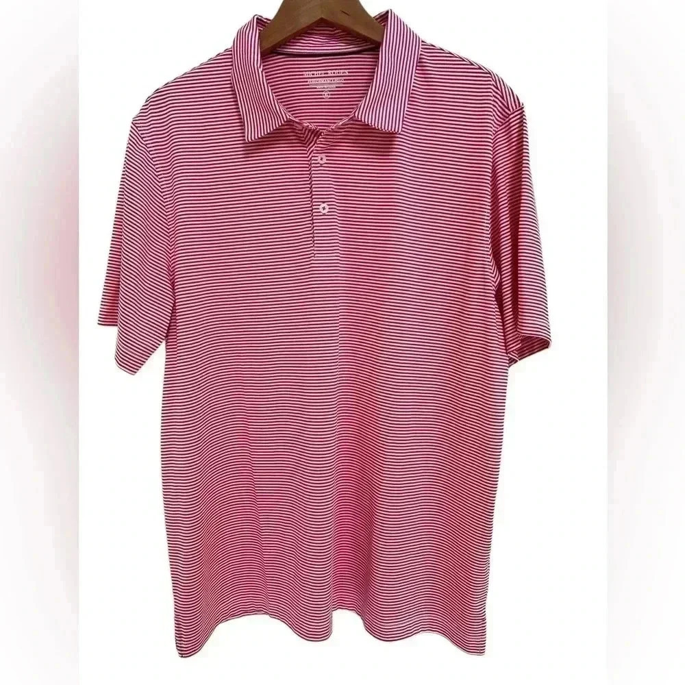 Michel Rouen Red & White Stripe Short Sleeve Men’s Golf Polo